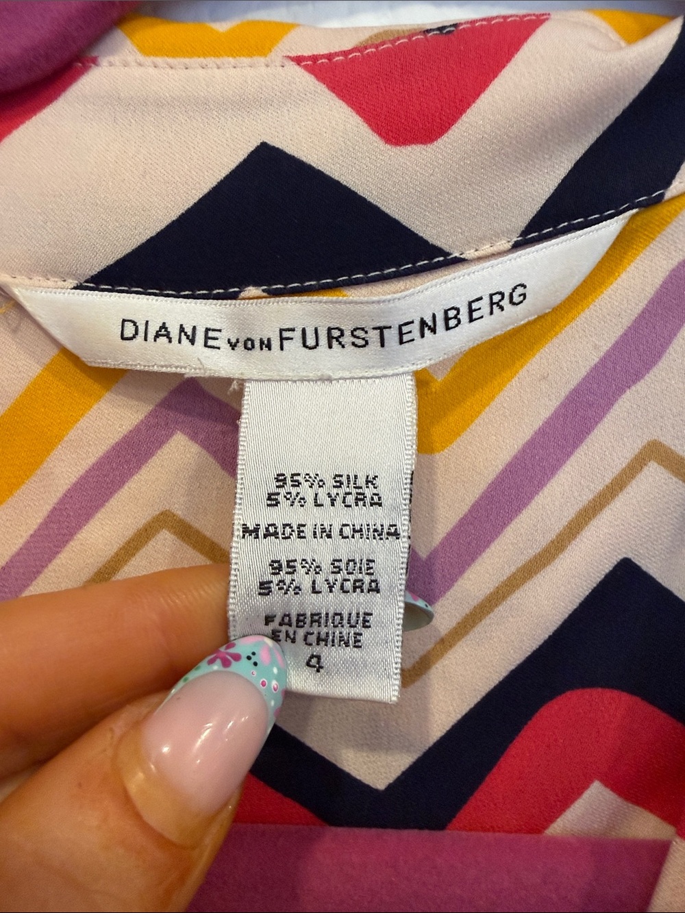Diane Von Furstenberg Chevron Short Sleeve Mini Dress in Red, Yellow & Black - Picture 2 of 7